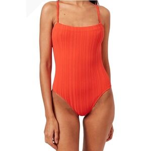 Solid & Striped Swimsuit‎ Women Medium Orange Candy Red Gemma Rib Knit One Piece